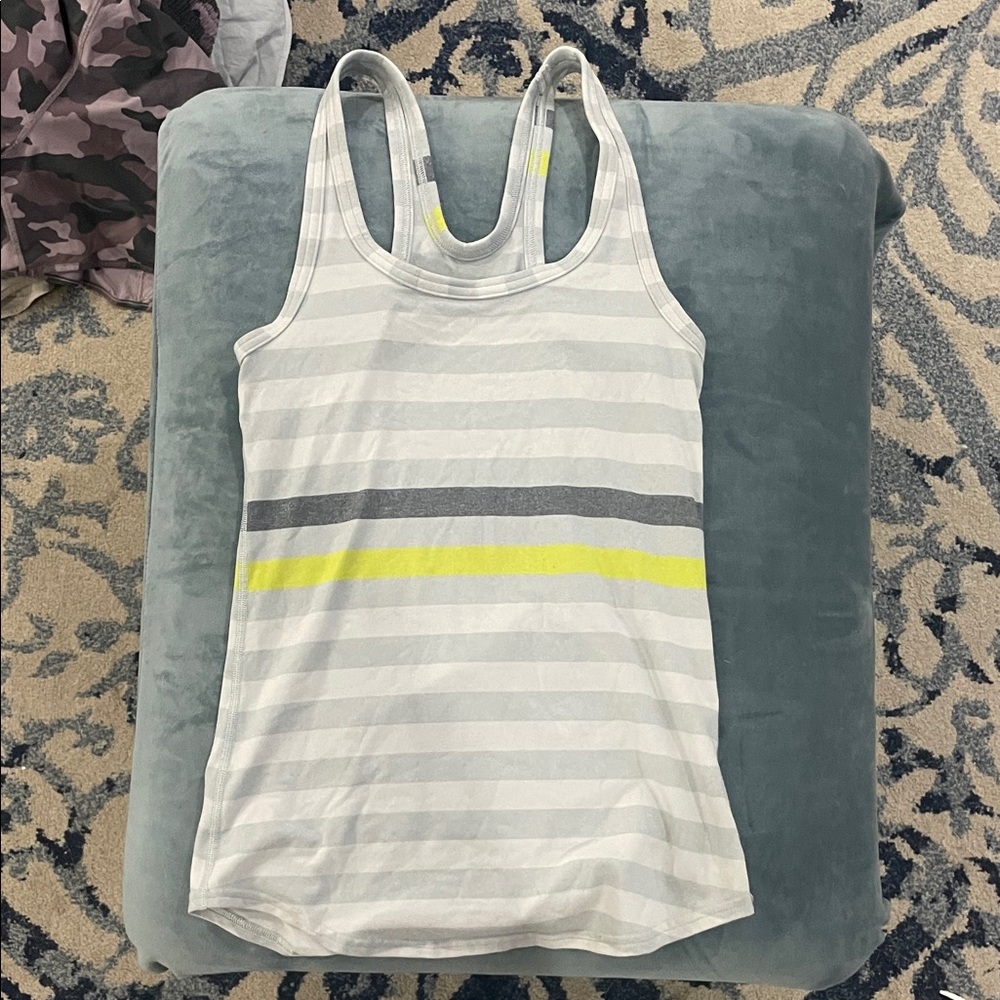 Lululemon Athletica White and Yellow Striped Tank Top